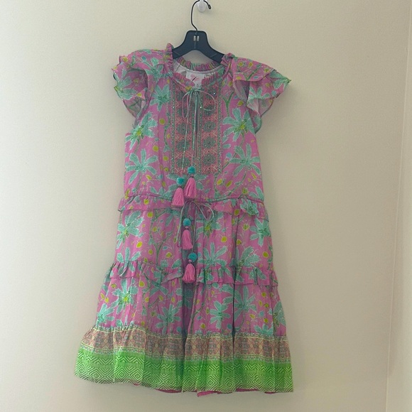 Vibrant Pink and Green Floral Mini Dress - Picture 1 of 6